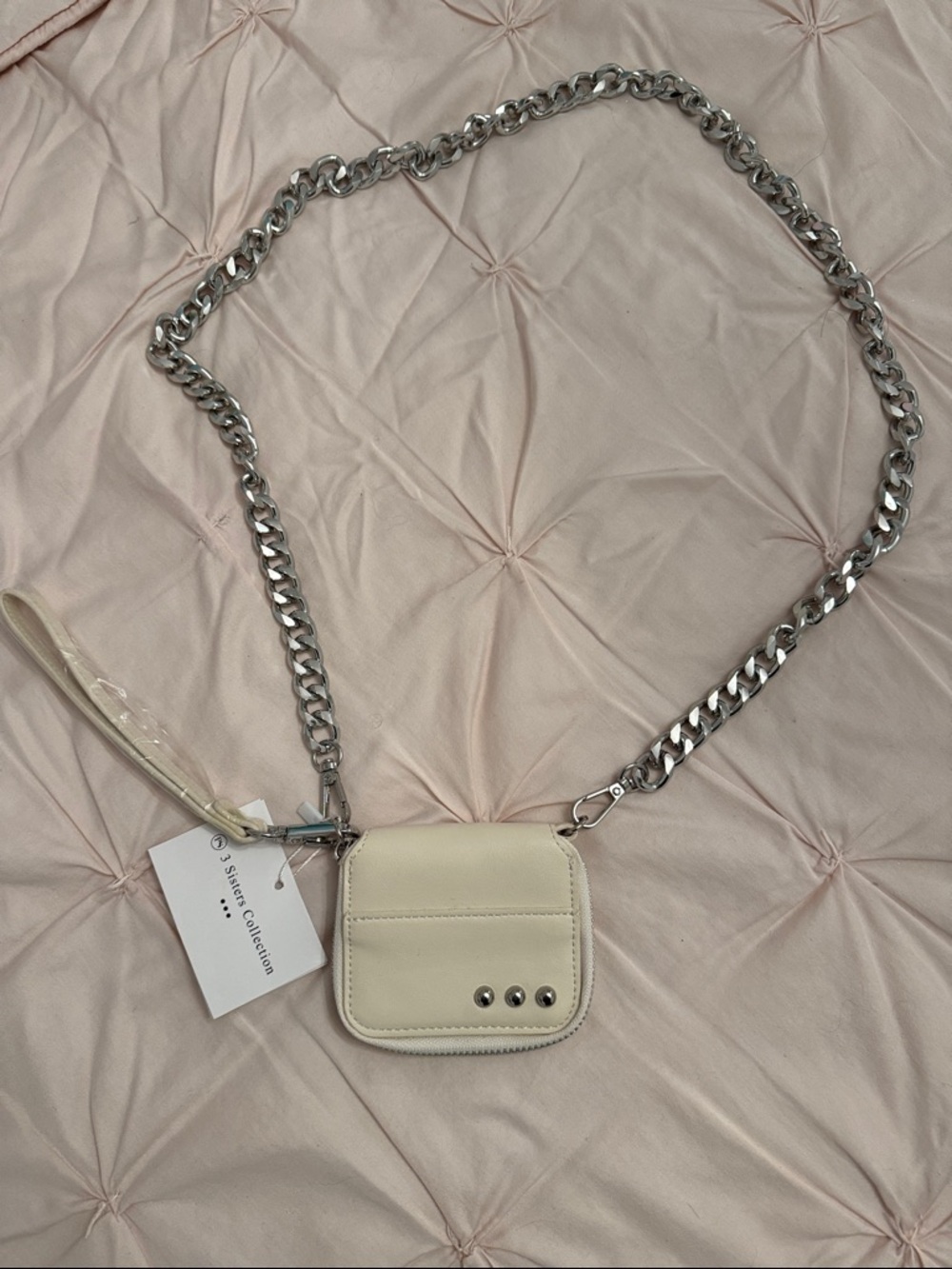 Cream Mini Crossbody Bag with Silver Chain Strap